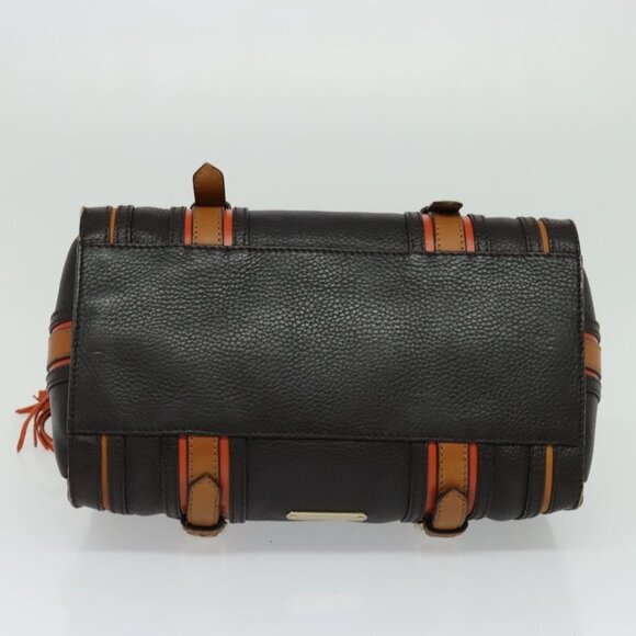 BURBERRY Hand Bag Leather 2way Dark Brown Gold Auth 114741 - Picture 6 of 16